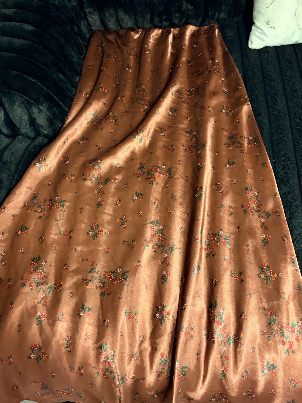 Fashion Nova Copper Floral Satin A-Line Skirt